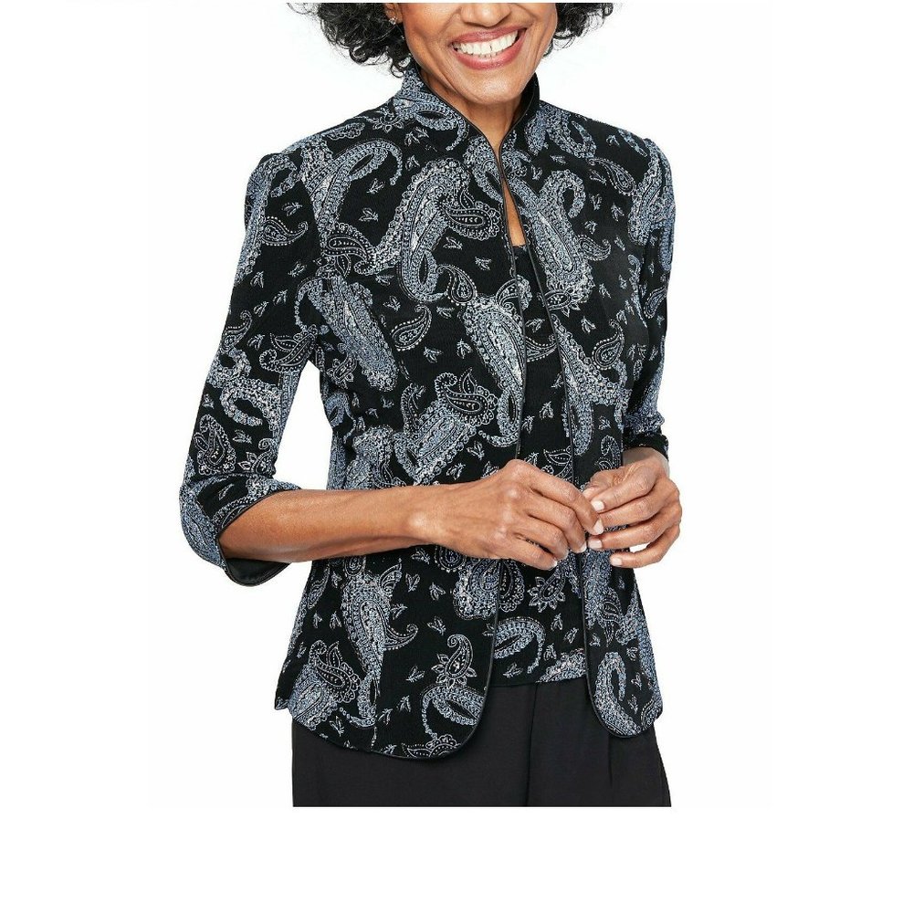 Alex Evenings Women Printed Twinset Petite | Size - Medium | Black/blue